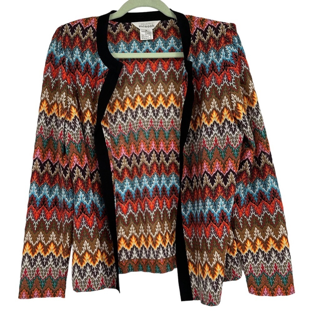 Misook Vibrant Chevron Rainbow ZigZag Print Blazer Sweater Size Medium